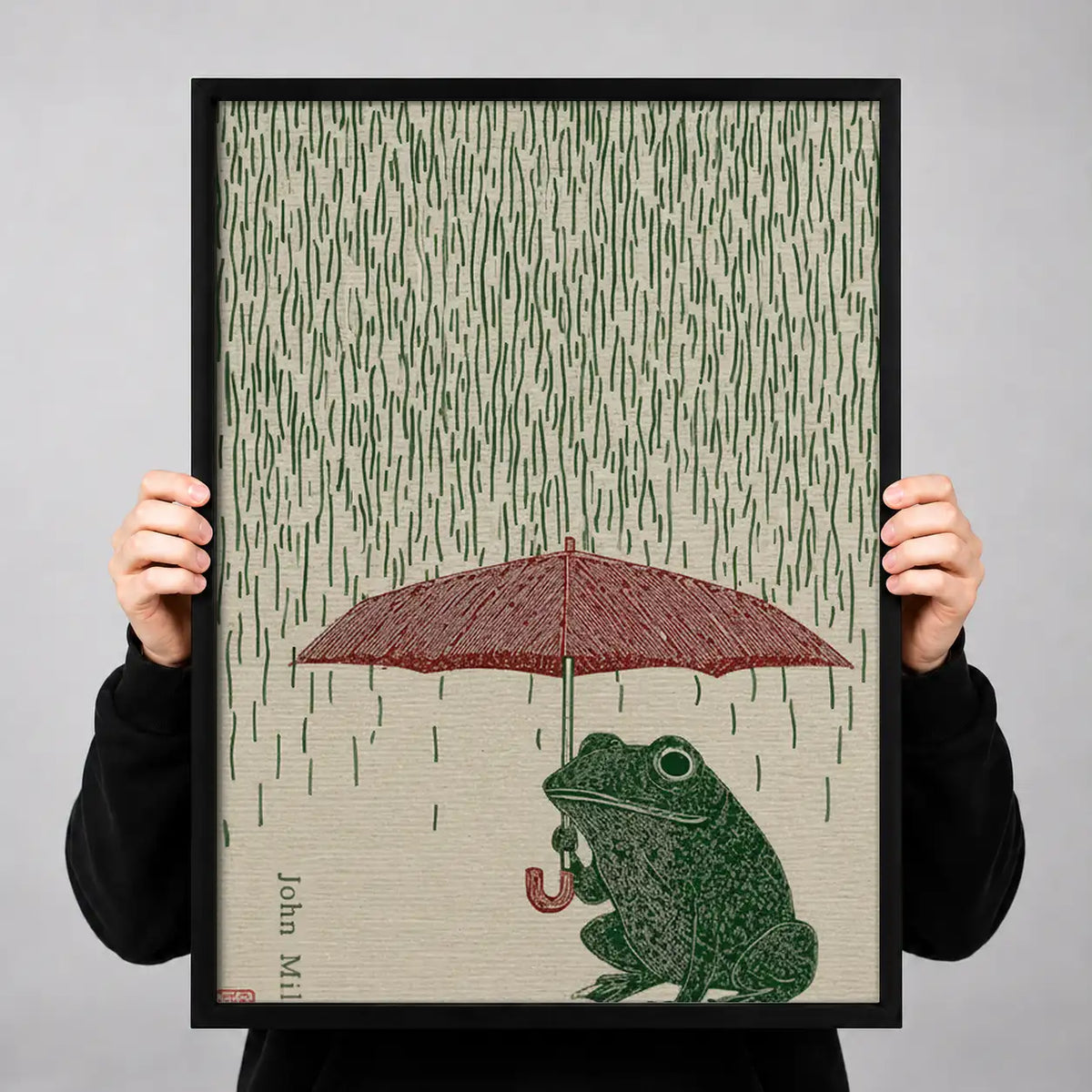 Frog beneath Red Umbrella Wall Art 3