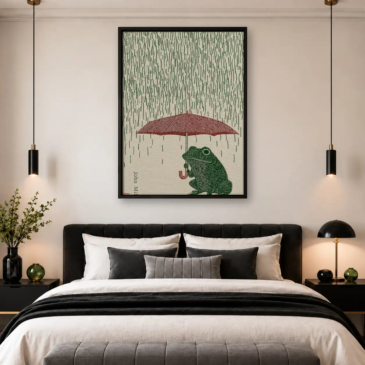 Frog beneath Red Umbrella Wall Art 4