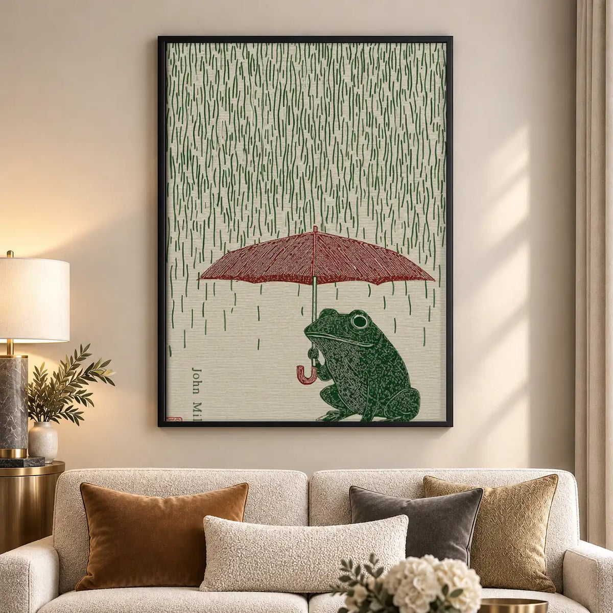 Frog beneath Red Umbrella Wall Art 5