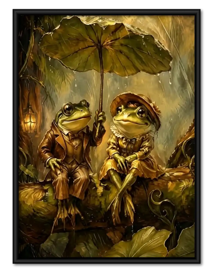Frog Couple beneath Leaf Umbrella Wall Art 1