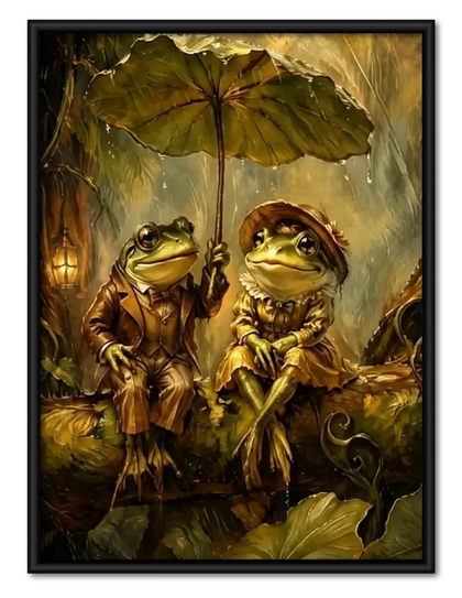 Frog Couple beneath Leaf Umbrella Wall Art