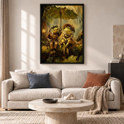 Frog Couple beneath Leaf Umbrella Wall Art 2