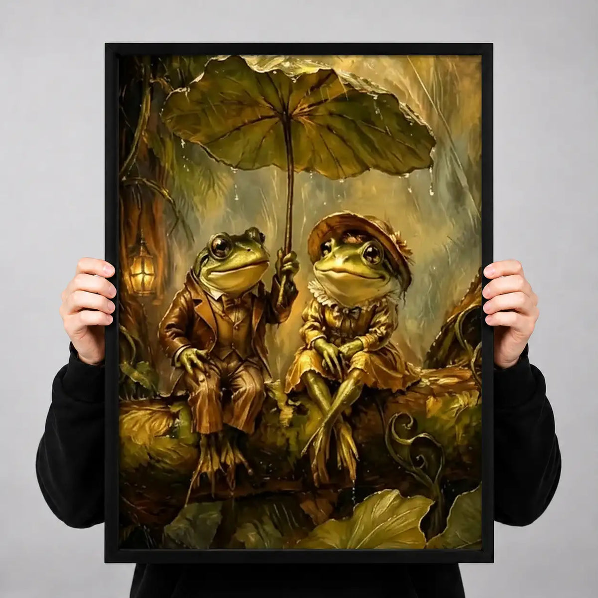 Frog Couple beneath Leaf Umbrella Wall Art 3