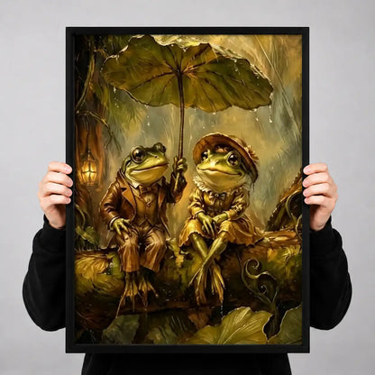 Frog Couple beneath Leaf Umbrella Wall Art 3