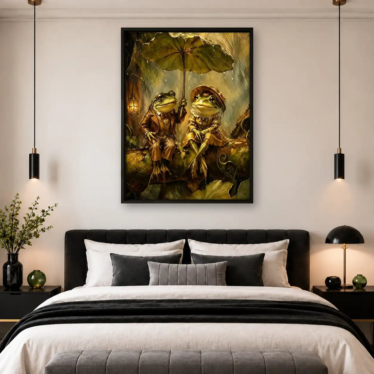 Frog Couple beneath Leaf Umbrella Wall Art 4