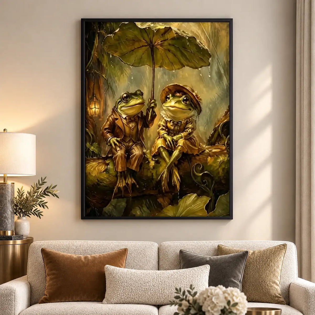 Frog Couple beneath Leaf Umbrella Wall Art 5