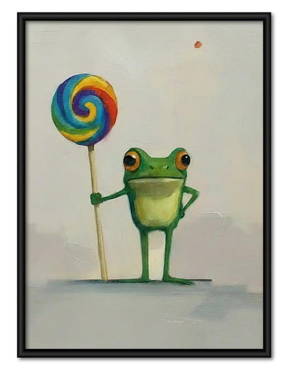 Frog Holding Rainbow Lollipop Wall Art