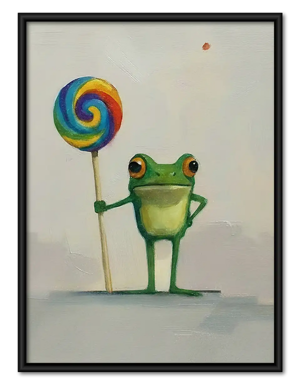 Frog Holding Rainbow Lollipop Wall Art
