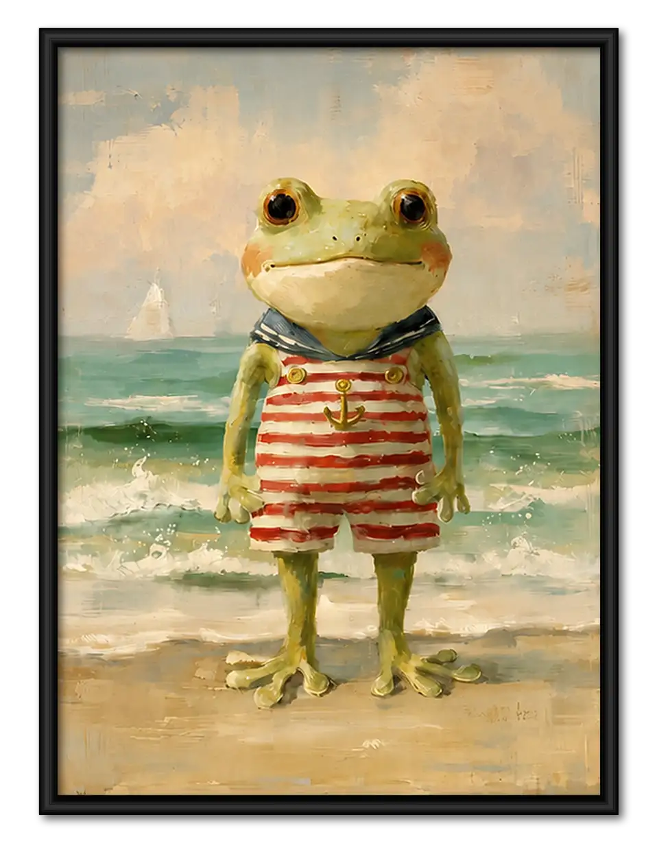 Frog in Striped Shirt Portrait Wall Art 1