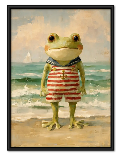 Frog in Striped Shirt Portrait Wall Art
