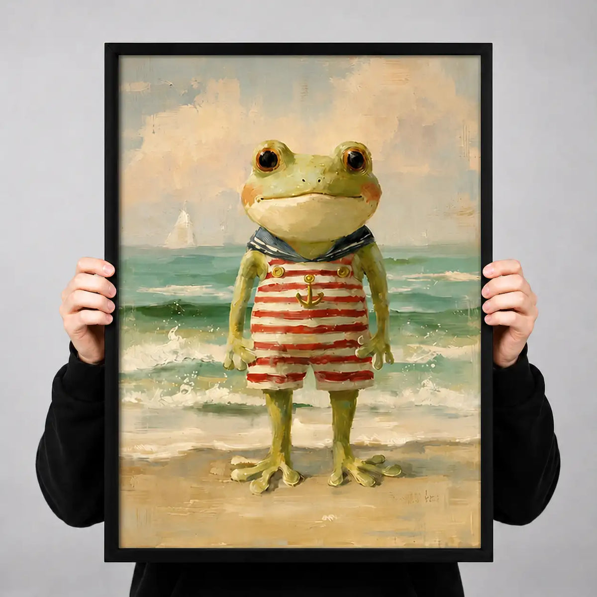 Frog in Striped Shirt Portrait Wall Art 3