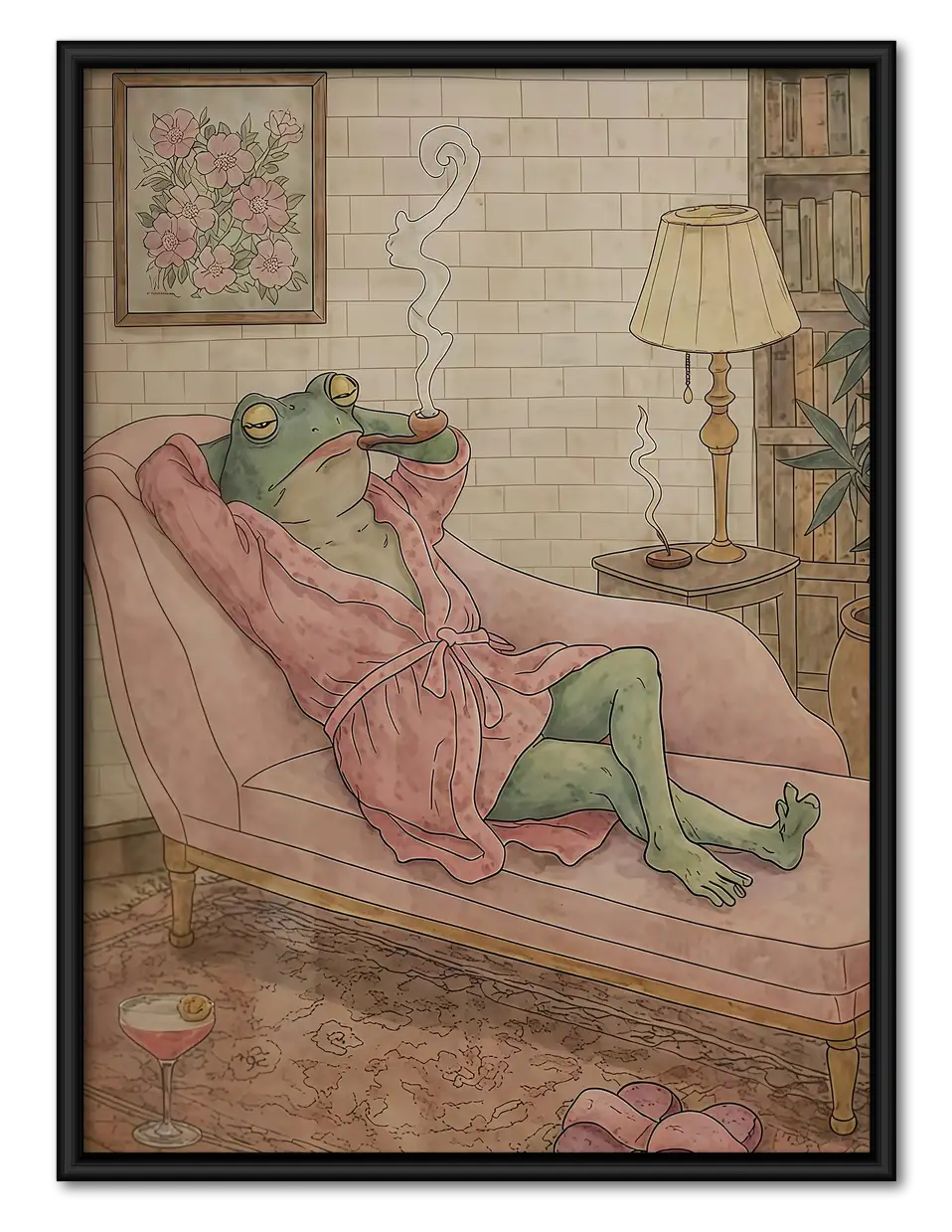Frog Lounging on Pink Sofa Wall Art 1