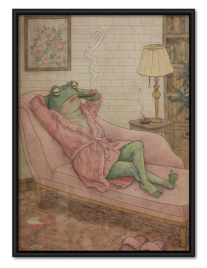 Frog Lounging on Pink Sofa Wall Art