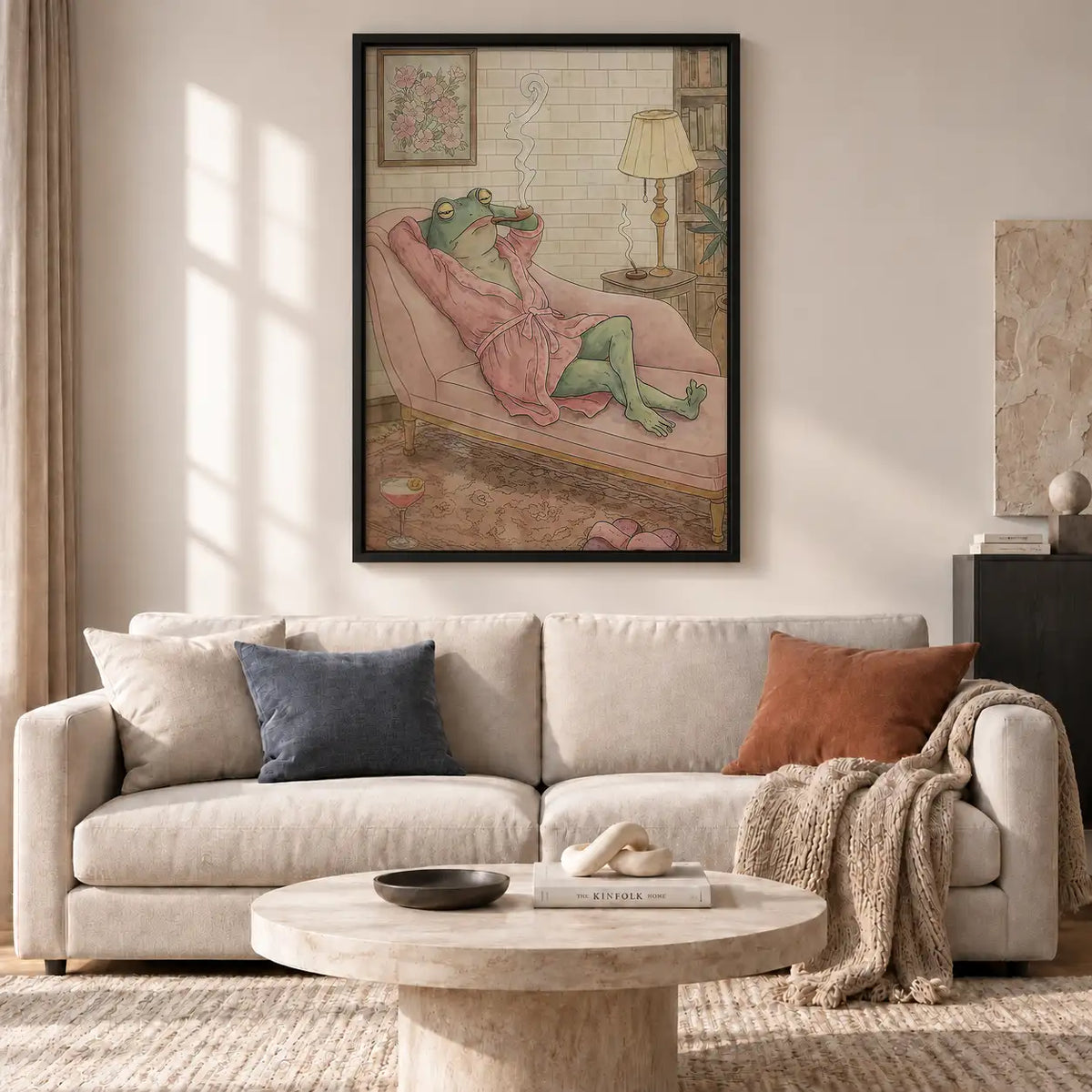 Frog Lounging on Pink Sofa Wall Art 2