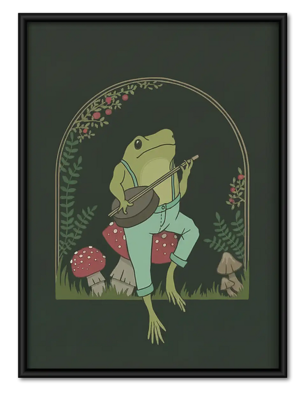 Frog Reading beneath Mushroom Wall Art