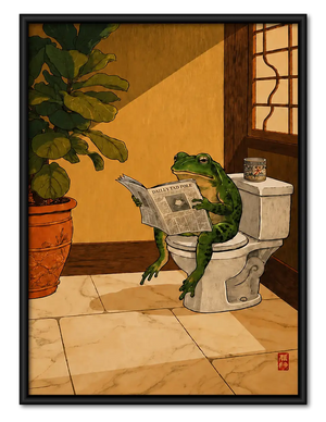 Frog Reading Newspaper on Toilet Wall Art