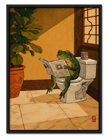 Frog Reading Newspaper on Toilet Wall Art