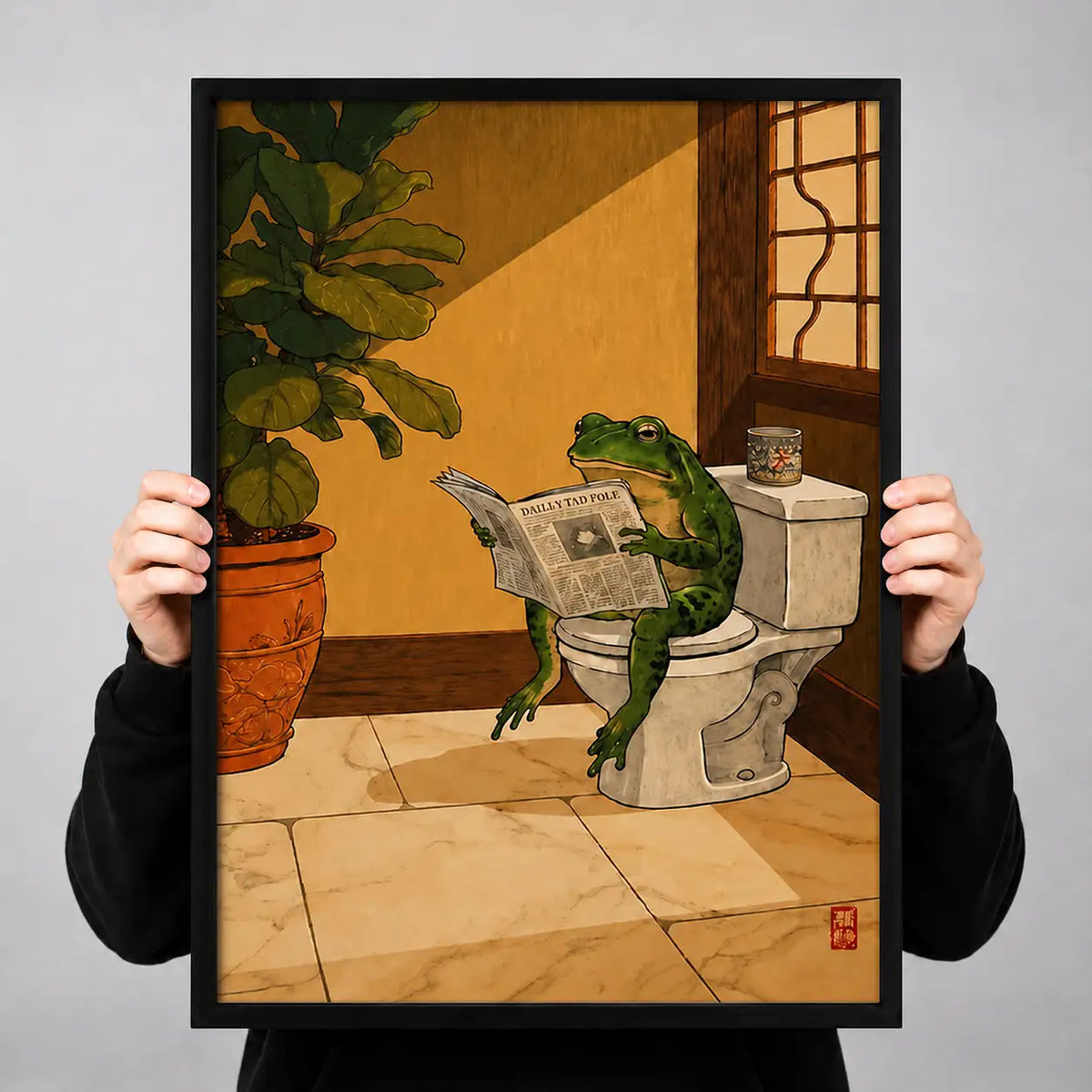 Frog Reading Newspaper on Toilet Wall Art 3