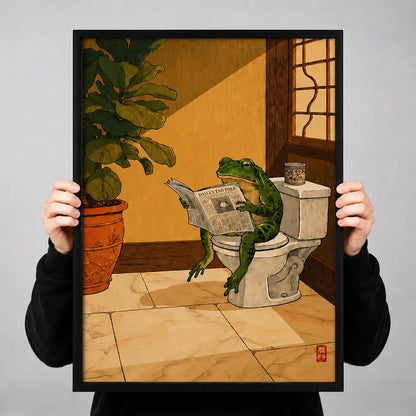 Frog Reading Newspaper on Toilet Wall Art 3
