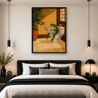 Frog Reading Newspaper on Toilet Wall Art 4