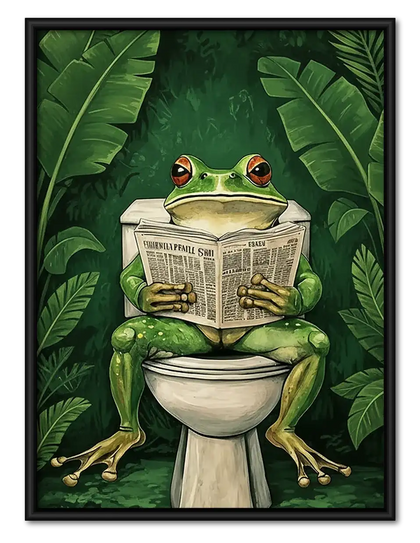 Frog Reading on Jungle Toilet Wall Art