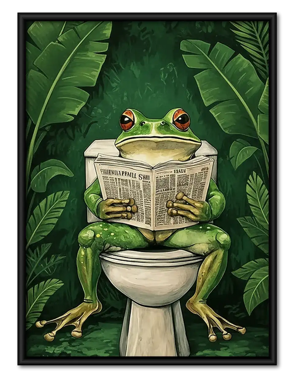 Frog Reading on Jungle Toilet Wall Art