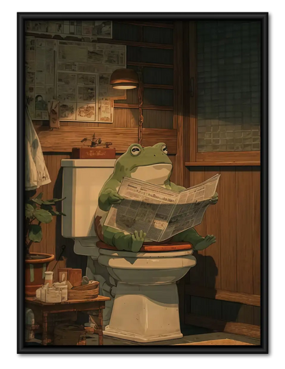 Frog Reading on Library Toilet Wall Art 1