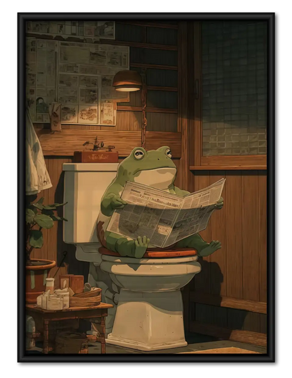 Frog Reading on Library Toilet Wall Art