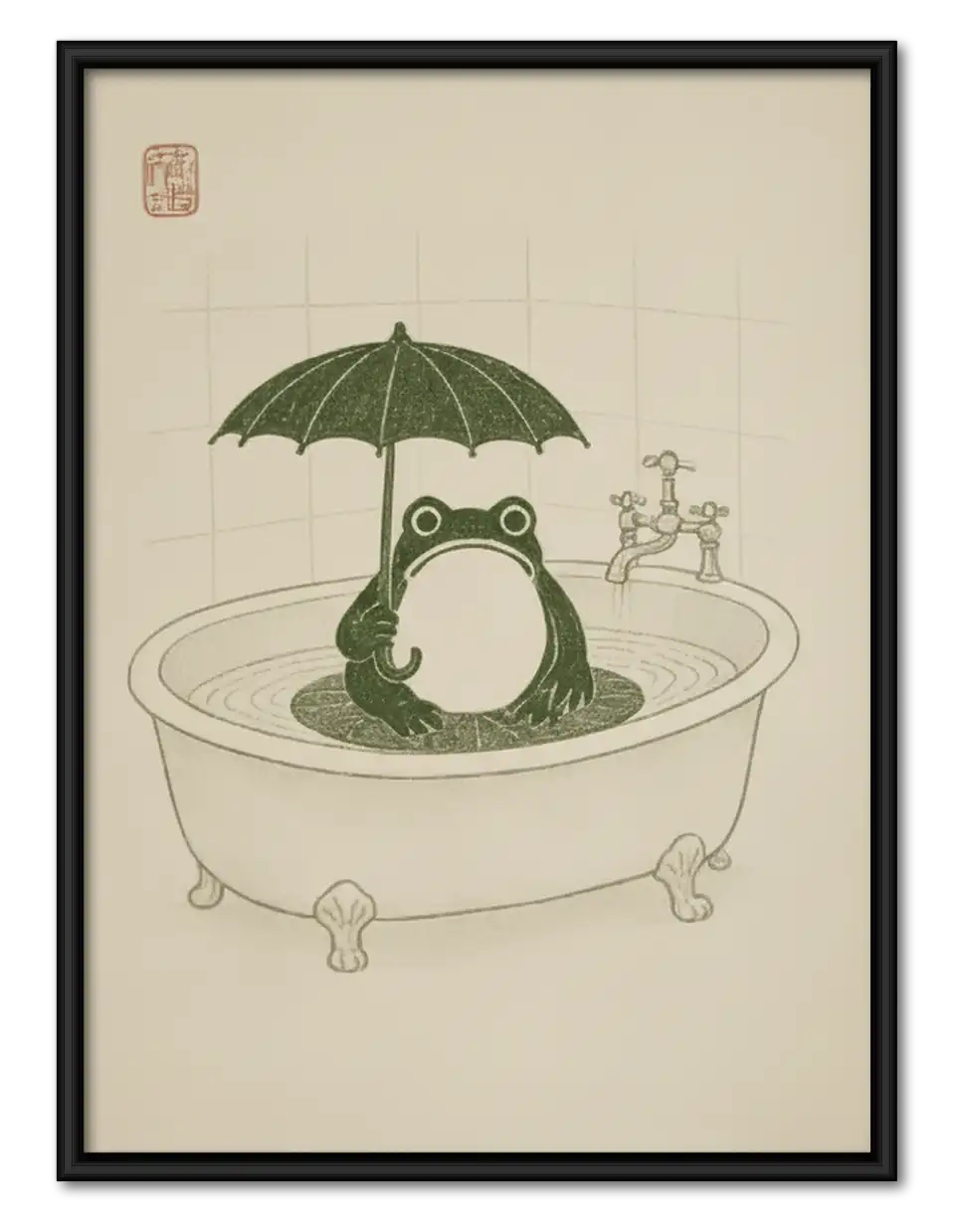 Frog Relaxing in Umbrella Bath Wall Art 1