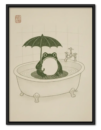 Frog Relaxing in Umbrella Bath Wall Art
