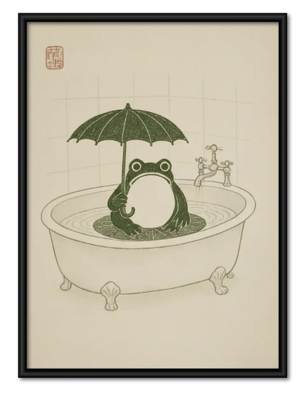 Frog Relaxing in Umbrella Bath Wall Art