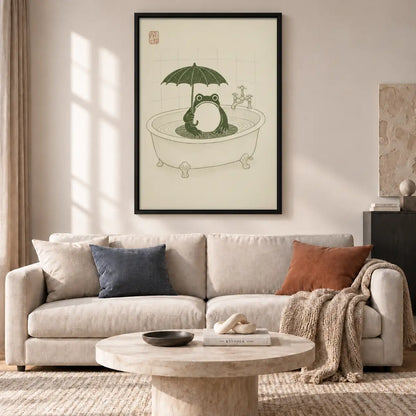 Frog Relaxing in Umbrella Bath Wall Art 2