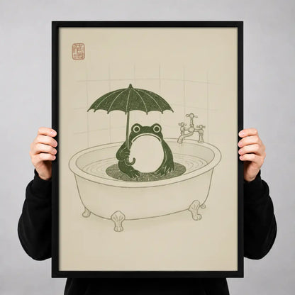 Frog Relaxing in Umbrella Bath Wall Art 3