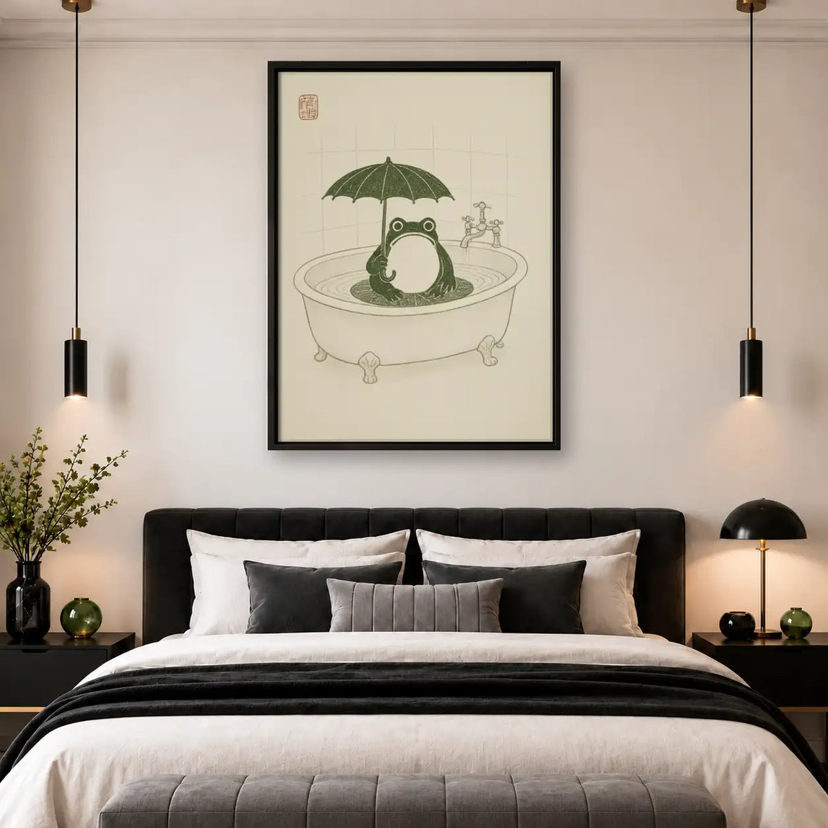 Frog Relaxing in Umbrella Bath Wall Art 4