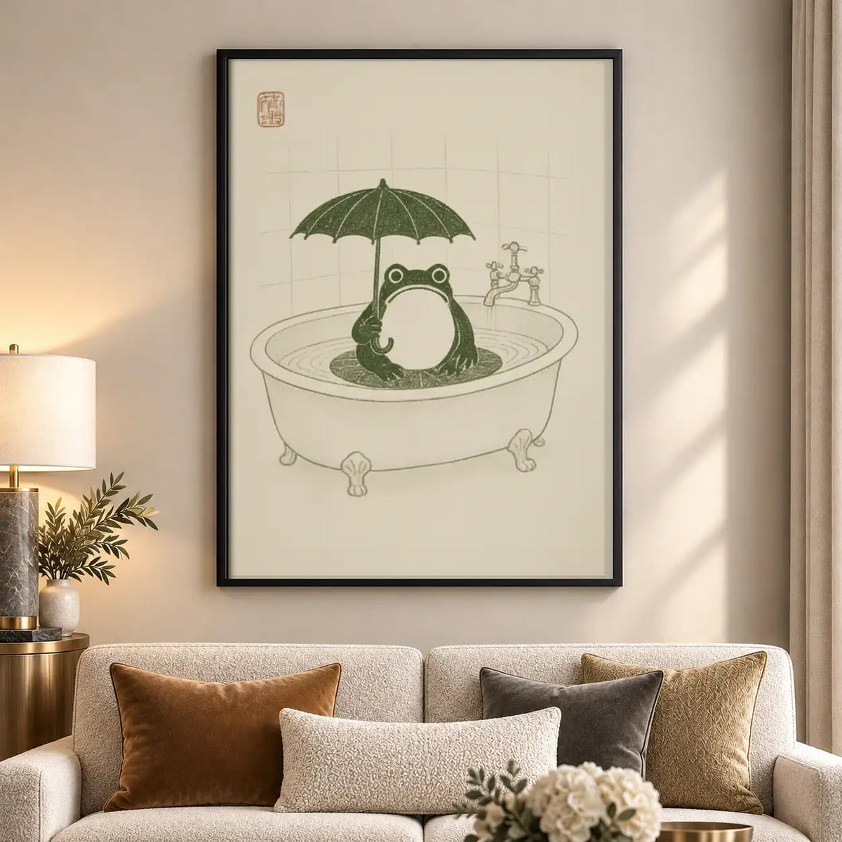 Frog Relaxing in Umbrella Bath Wall Art 5