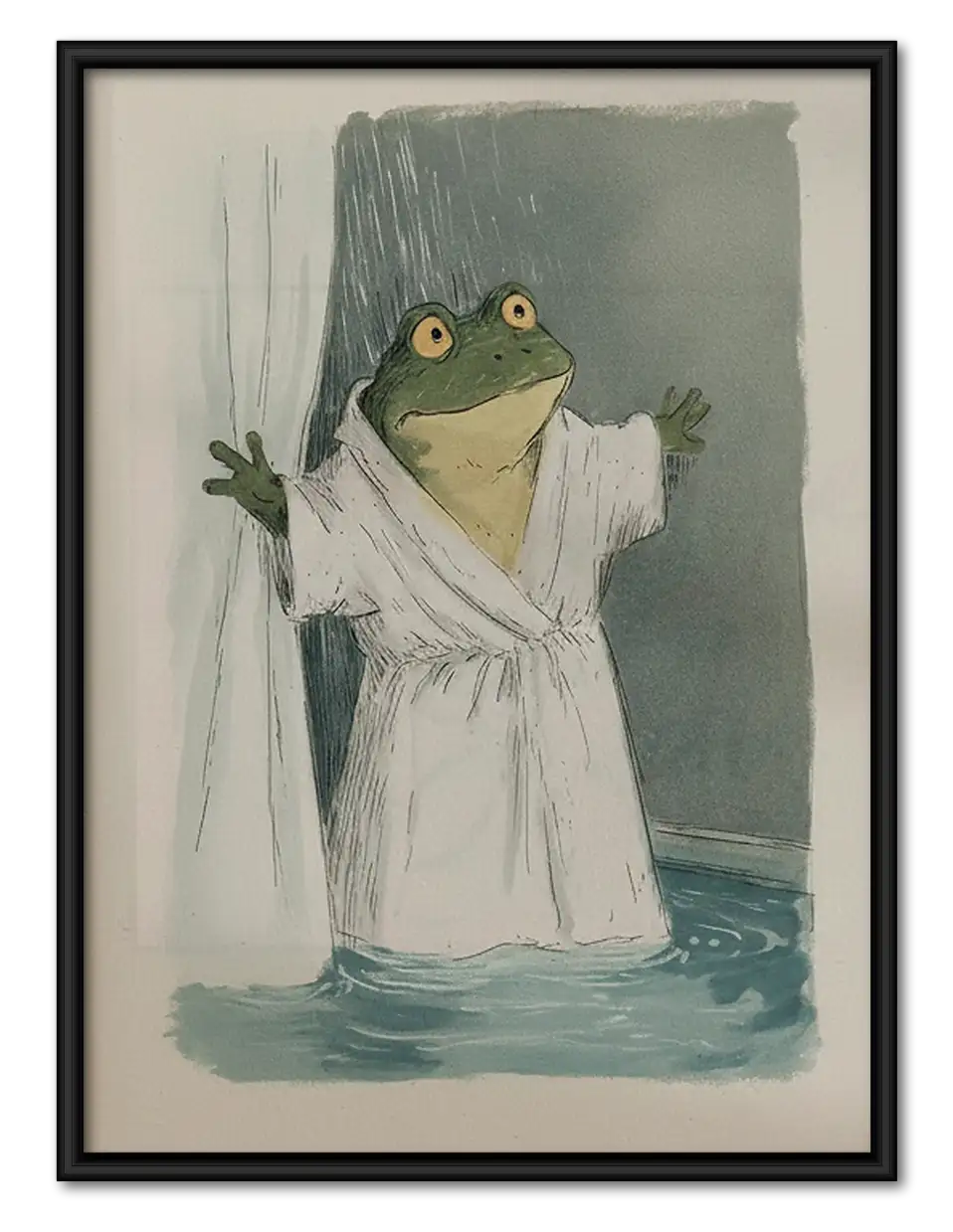 Frog Relaxing in White Bathrobe Wall Art 1