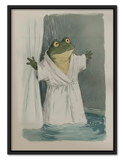 Frog Relaxing in White Bathrobe Wall Art