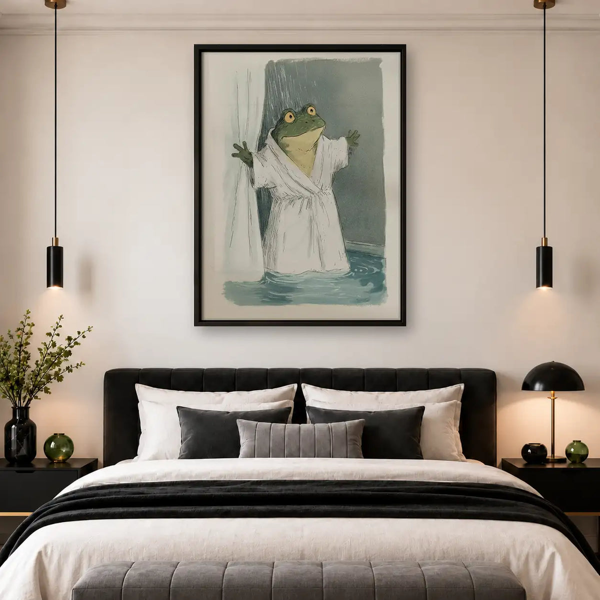 Frog Relaxing in White Bathrobe Wall Art 4
