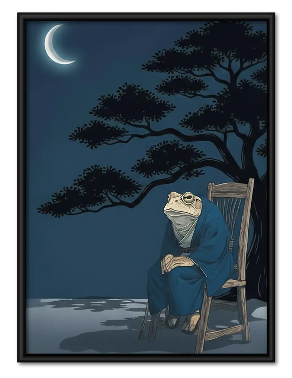 Frog Resting beneath Crescent Moon Wall Art 1
