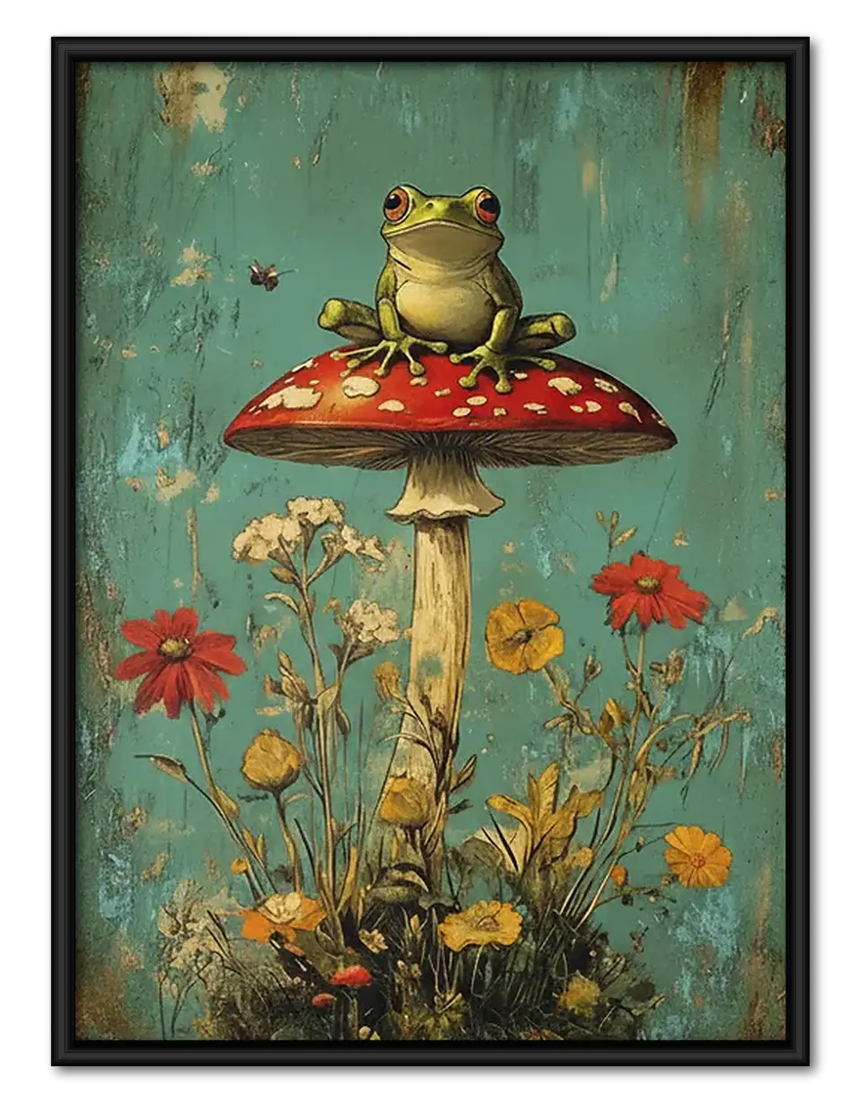 Frog Sitting on Giant Mushroom Wall Art 1