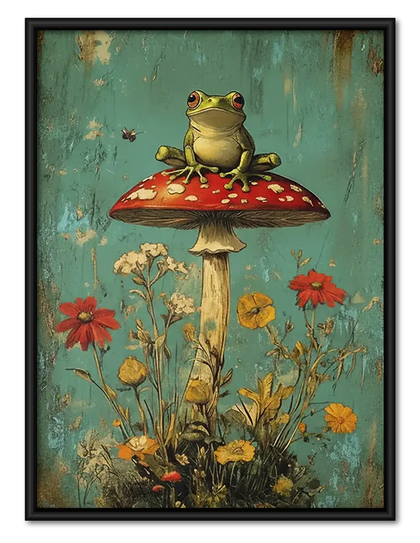 Frog Sitting on Giant Mushroom Wall Art