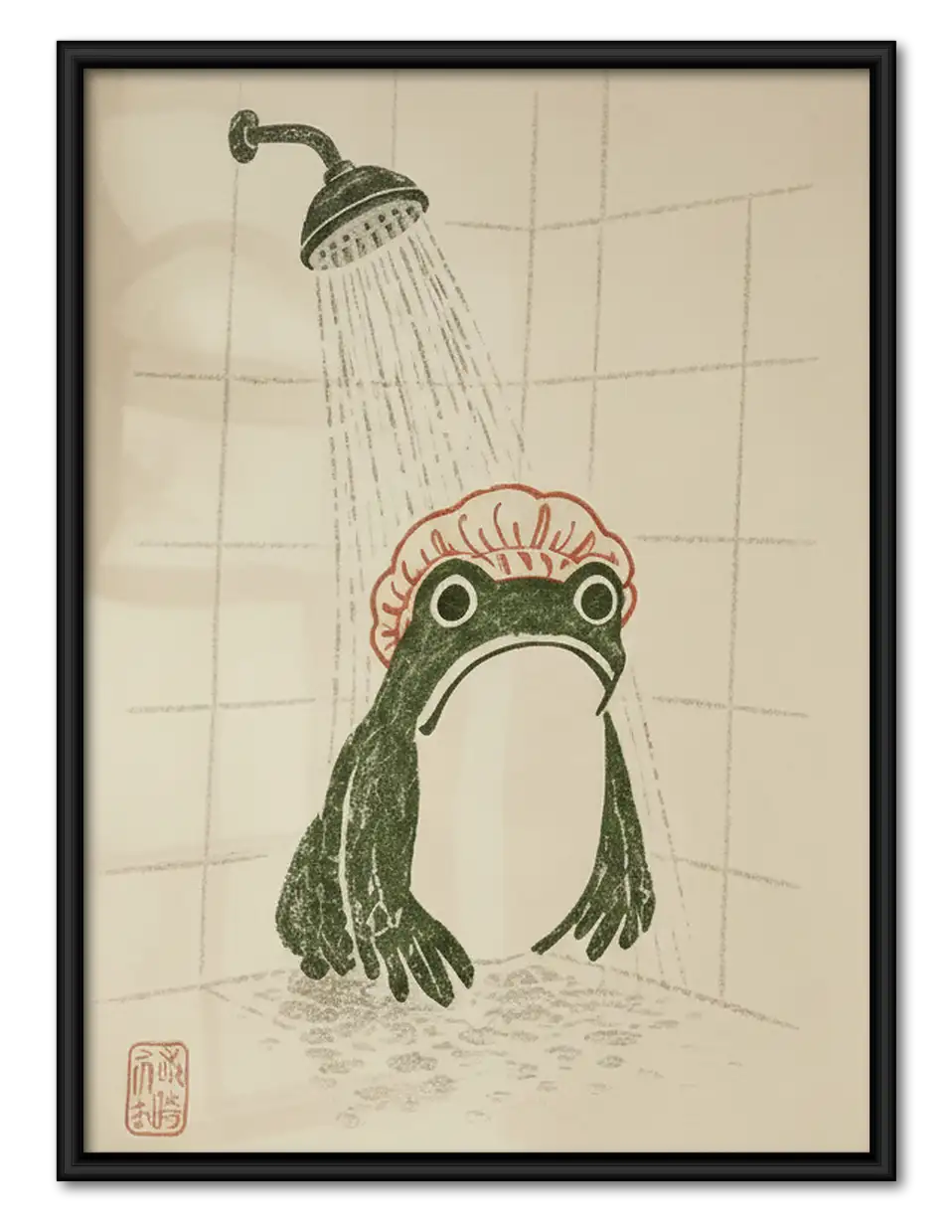 Frog Taking a Shower Wall Art 1