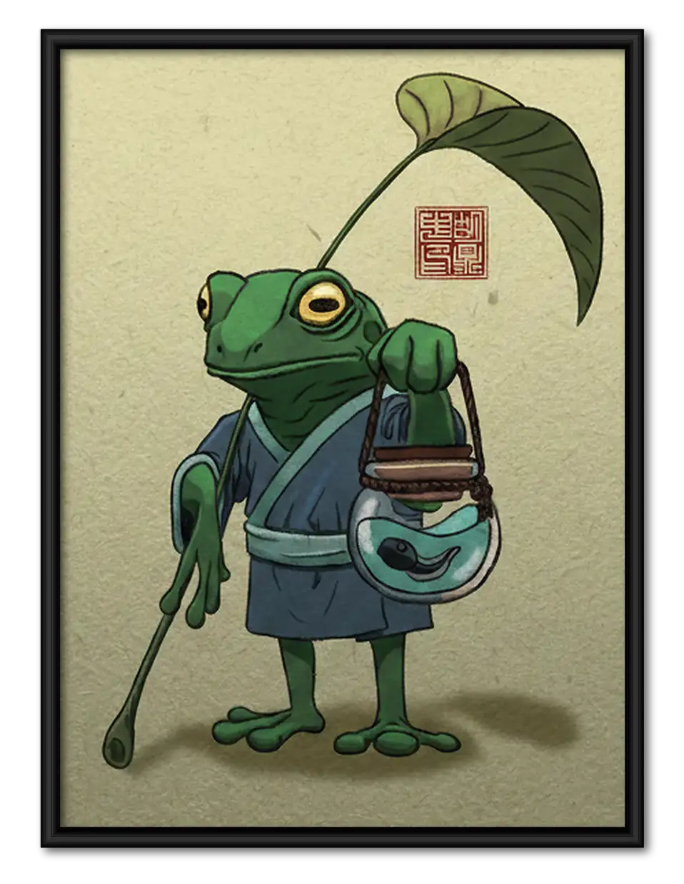 Frog Traveler with Leaf Umbrella Wall Art 1
