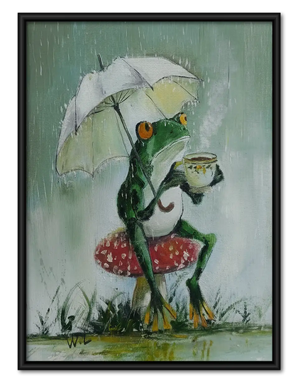 Frog Walking with Umbrella Wall Art
