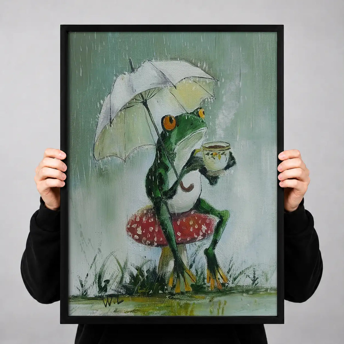 Frog Walking with Umbrella Wall Art 3