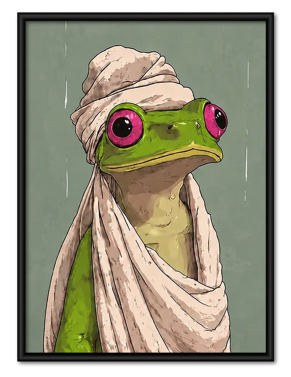 Frog Wearing Pink Bathrobe Wall Art 1