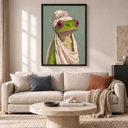 Frog Wearing Pink Bathrobe Wall Art 2