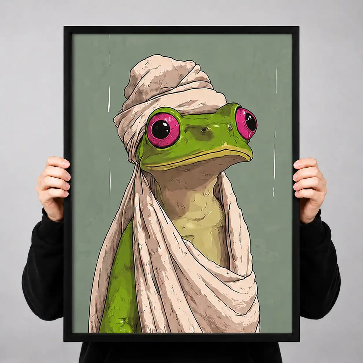 Frog Wearing Pink Bathrobe Wall Art 3