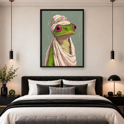 Frog Wearing Pink Bathrobe Wall Art 4