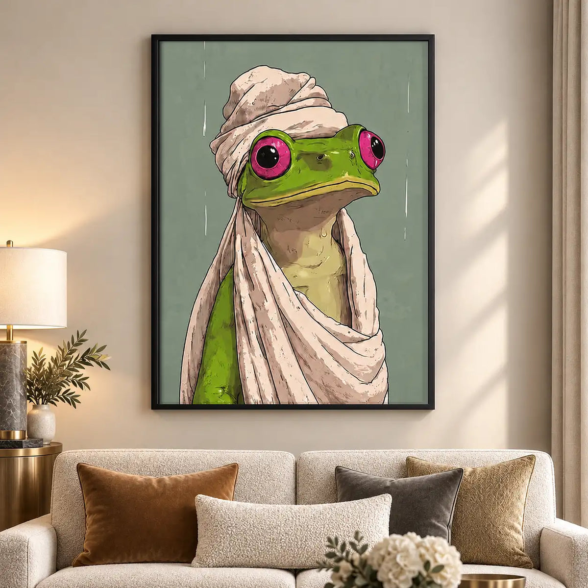 Frog Wearing Pink Bathrobe Wall Art 5